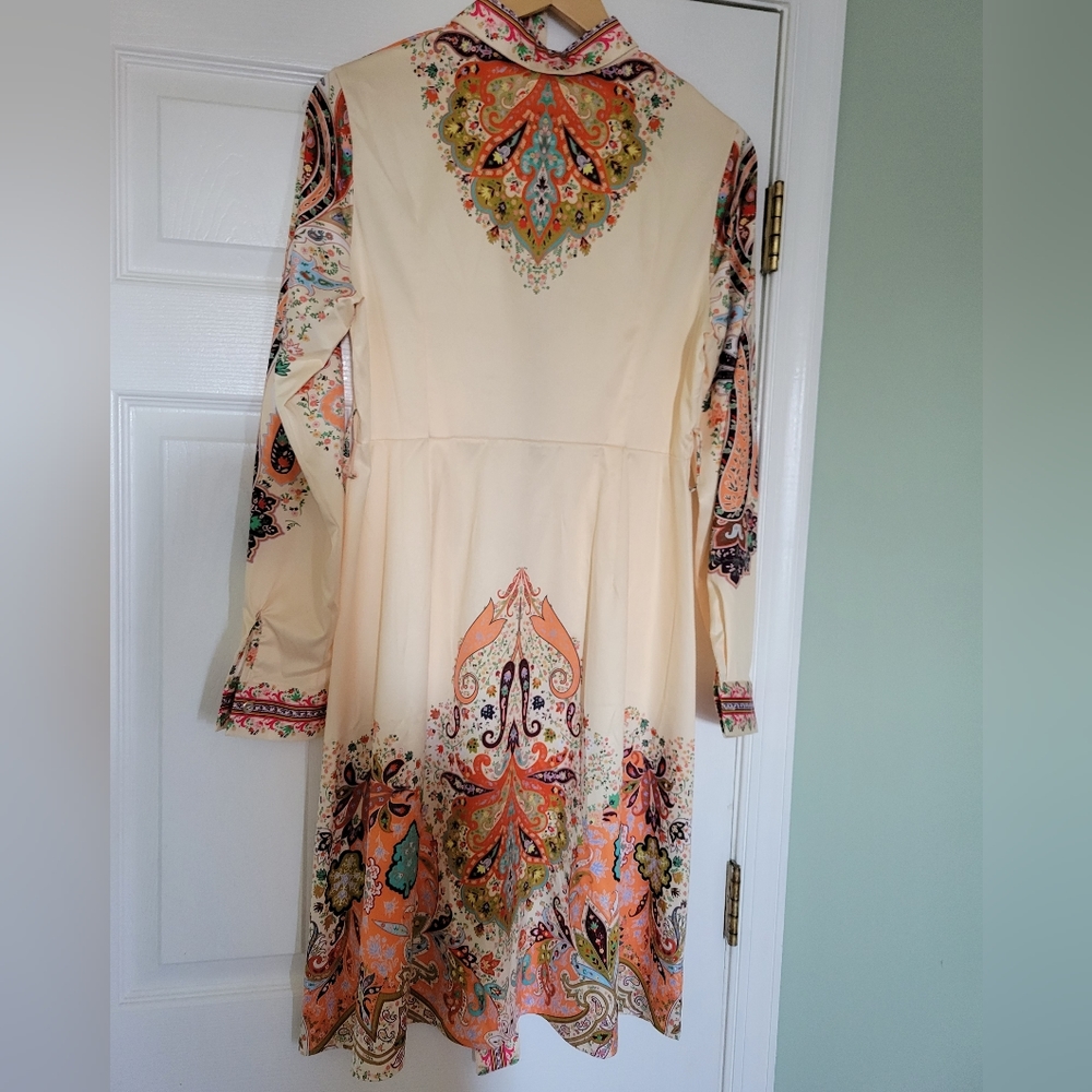 Souk + Sepia Button Belted Boho Western Dresss NWT Paisley Print Designer - Picture 5 of 11